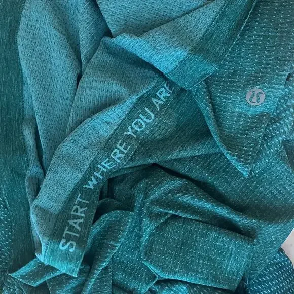 Lululemon Men’s Tech Long Sleeve Men’s Shirt Large Teal Green Logo Lightweight - Picture 7 of 8